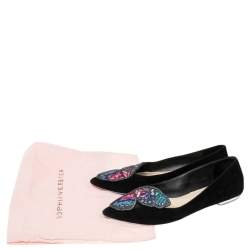 Sophia Webster Black Suede Bibi Butterfly Pointed Toe Ballet Flats Size 38.5