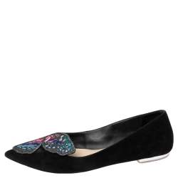 Sophia Webster Black Suede Bibi Butterfly Pointed Toe Ballet Flats Size 38.5