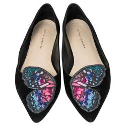 Sophia Webster Black Suede Bibi Butterfly Pointed Toe Ballet Flats Size 38.5