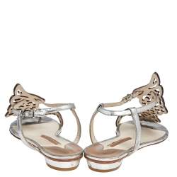 Pre Owned Sophia Webster Metallic Gold Leather Bibi Butterfly Thong Flats Size 40.5