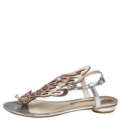 Pre Owned Sophia Webster Metallic Gold Leather Bibi Butterfly Thong Flats Size 40.5