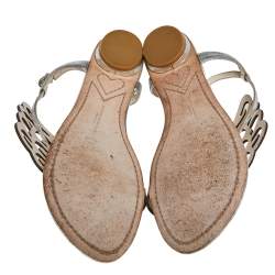 Pre Owned Sophia Webster Metallic Gold Leather Bibi Butterfly Thong Flats Size 40.5