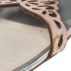 Pre Owned Sophia Webster Metallic Gold Leather Bibi Butterfly Thong Flats Size 40.5