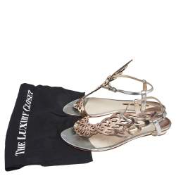 Pre Owned Sophia Webster Metallic Gold Leather Bibi Butterfly Thong Flats Size 40.5