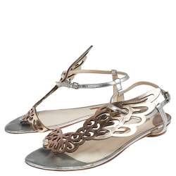 Pre Owned Sophia Webster Metallic Gold Leather Bibi Butterfly Thong Flats Size 40.5