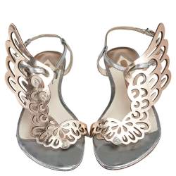 Pre Owned Sophia Webster Metallic Gold Leather Bibi Butterfly Thong Flats Size 40.5