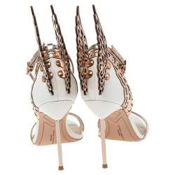 Pre Owned Sophia Webster Rose Gold Leather And White Evangeline Open Toe Sandals Size 38