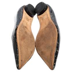 Pre Owned Sophia Webster Black Glitter Patent Leather Pointed Toe Ballet Flats Size 41