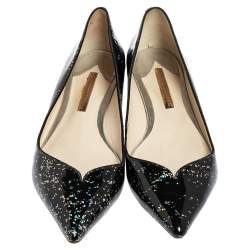 Pre Owned Sophia Webster Black Glitter Patent Leather Pointed Toe Ballet Flats Size 41