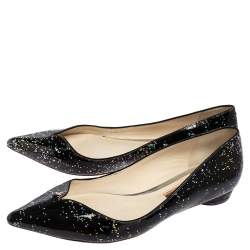 Pre Owned Sophia Webster Black Glitter Patent Leather Pointed Toe Ballet Flats Size 41