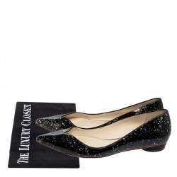 Pre Owned Sophia Webster Black Glitter Patent Leather Pointed Toe Ballet Flats Size 41