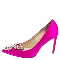 Pre Owned Sophia Webster Pink Satin Crystal Embellished Bibi Pumps Size 41