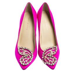 Pre Owned Sophia Webster Pink Satin Crystal Embellished Bibi Pumps Size 41
