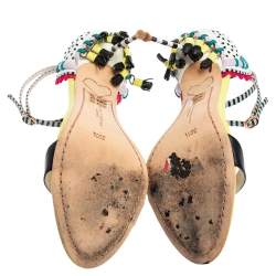 Pre Owned Sophia Webster Multicolor Leather Solange Tassel Fringe Embellished Ankle Strap Sandals Size 39.5