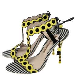 Pre Owned Sophia Webster Yellow/Black Patent Leather T-Strap Sandals Size 37.5