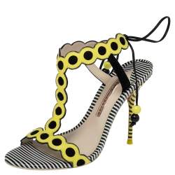 Pre Owned Sophia Webster Yellow/Black Patent Leather T-Strap Sandals Size 37.5