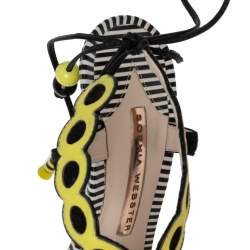 Pre Owned Sophia Webster Yellow/Black Patent Leather T-Strap Sandals Size 37.5