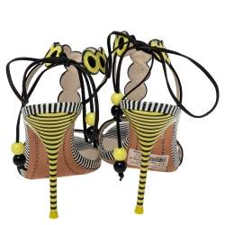 Pre Owned Sophia Webster Yellow/Black Patent Leather T-Strap Sandals Size 37.5