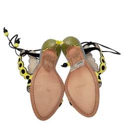 Pre Owned Sophia Webster Yellow/Black Patent Leather T-Strap Sandals Size 37.5