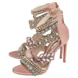 Sophia Webster Pink Satin And Suede Embellished Eden Sandals Size 39.5