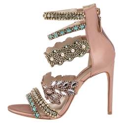 Sophia Webster Pink Satin And Suede Embellished Eden Sandals Size 39.5