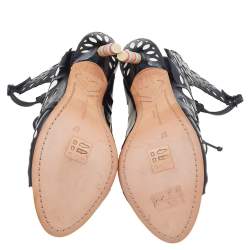 Pre Owned Sophia Webster Black/White Cut Out Patent Leather Keira Doily Sandals Size 37