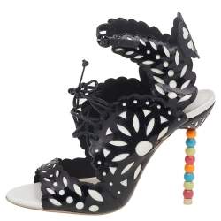 Pre Owned Sophia Webster Black/White Cut Out Patent Leather Keira Doily Sandals Size 37