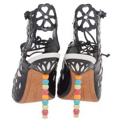 Pre Owned Sophia Webster Black/White Cut Out Patent Leather Keira Doily Sandals Size 37