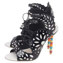 Pre Owned Sophia Webster Black/White Cut Out Patent Leather Keira Doily Sandals Size 37
