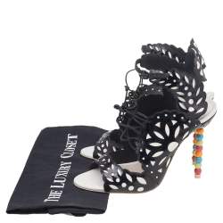 Pre Owned Sophia Webster Black/White Cut Out Patent Leather Keira Doily Sandals Size 37