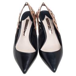 Pre Owned Sophia Webster Black/Rose Gold Leather Angelo Slingback Pumps Size 37