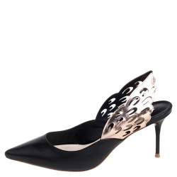 Pre Owned Sophia Webster Black/Rose Gold Leather Angelo Slingback Pumps Size 37