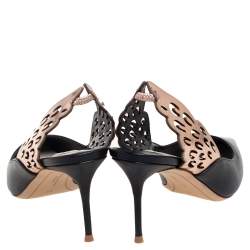 Pre Owned Sophia Webster Black/Rose Gold Leather Angelo Slingback Pumps Size 37