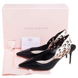 Pre Owned Sophia Webster Black/Rose Gold Leather Angelo Slingback Pumps Size 37