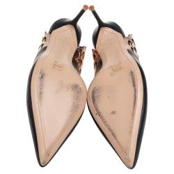 Pre Owned Sophia Webster Black/Rose Gold Leather Angelo Slingback Pumps Size 37