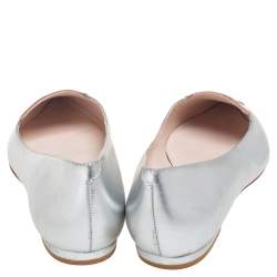 Sophia Webster Silver Leather Bibi Butterfly Pointed Toe Ballet Flats Size 38.5
