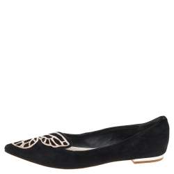Pre Owned Sophia Webster Black Embroidered Suede Bibi Butterfly Pointed Toe Ballet Flats Size 38