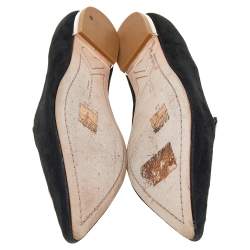 Pre Owned Sophia Webster Black Embroidered Suede Bibi Butterfly Pointed Toe Ballet Flats Size 38