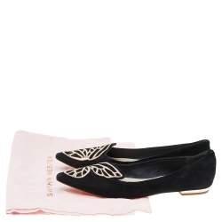 Pre Owned Sophia Webster Black Embroidered Suede Bibi Butterfly Pointed Toe Ballet Flats Size 38