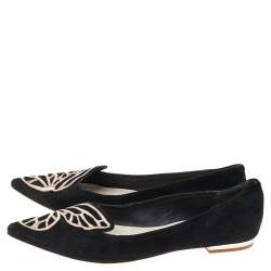 Pre Owned Sophia Webster Black Embroidered Suede Bibi Butterfly Pointed Toe Ballet Flats Size 38