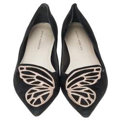 Pre Owned Sophia Webster Black Embroidered Suede Bibi Butterfly Pointed Toe Ballet Flats Size 38