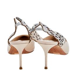 Pre Owned Sophia Webster Silver/Nude Leather Angelo Slingback Pumps Size 39