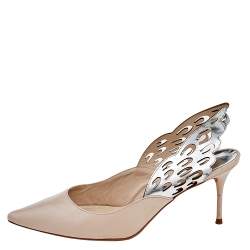 Pre Owned Sophia Webster Silver/Nude Leather Angelo Slingback Pumps Size 39
