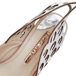 Pre Owned Sophia Webster Silver/Nude Leather Angelo Slingback Pumps Size 39