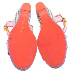 Pre Owned Sophia Webster Multicolor Leather And Canvas Lucita Rafia Wedges Size 37