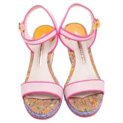 Pre Owned Sophia Webster Multicolor Leather And Canvas Lucita Rafia Wedges Size 37