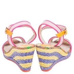 Pre Owned Sophia Webster Multicolor Leather And Canvas Lucita Rafia Wedges Size 37