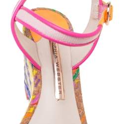 Pre Owned Sophia Webster Multicolor Leather And Canvas Lucita Rafia Wedges Size 37
