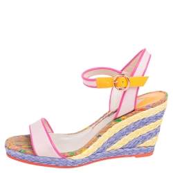 Pre Owned Sophia Webster Multicolor Leather And Canvas Lucita Rafia Wedges Size 37
