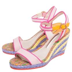 Pre Owned Sophia Webster Multicolor Leather And Canvas Lucita Rafia Wedges Size 37